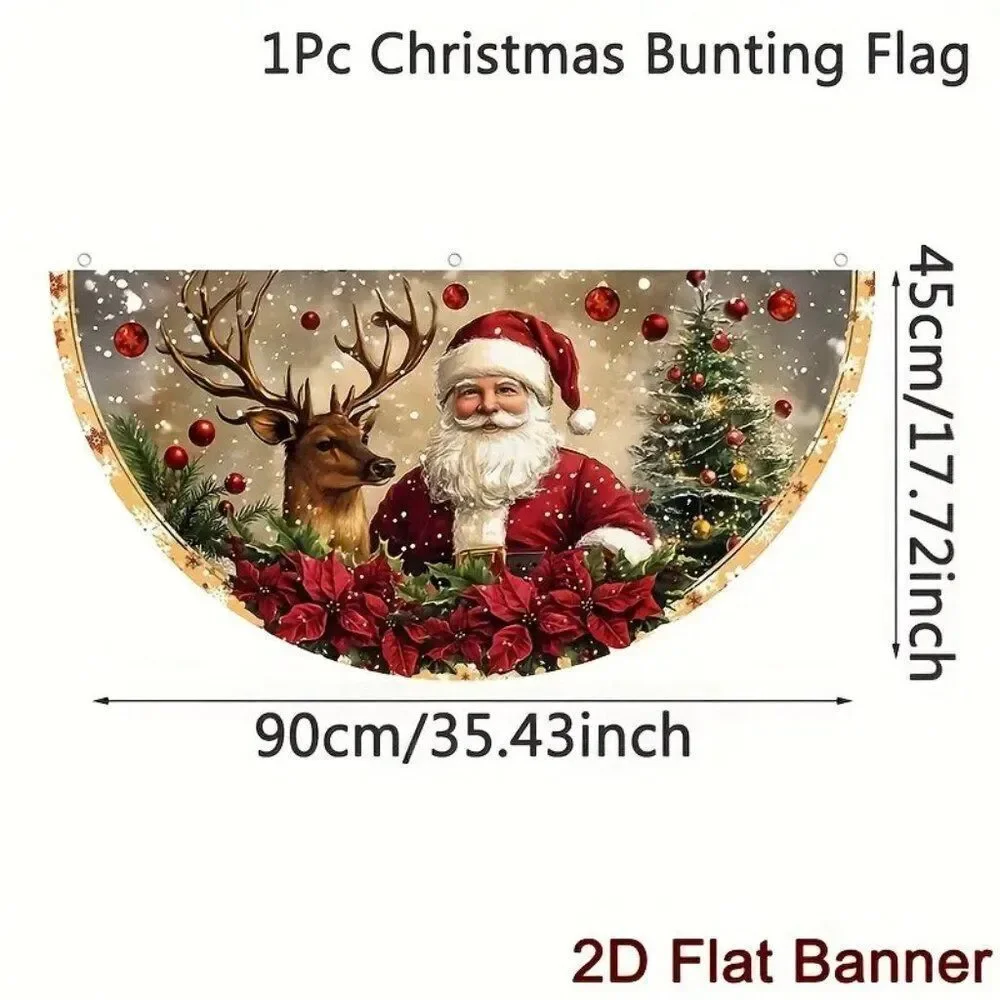 18 x 35 Holiday Wall Banner Festive Christmas Reindeer & Santa - Merry Christmas